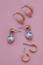 Blue Ceramic Trio Hoop Earrings