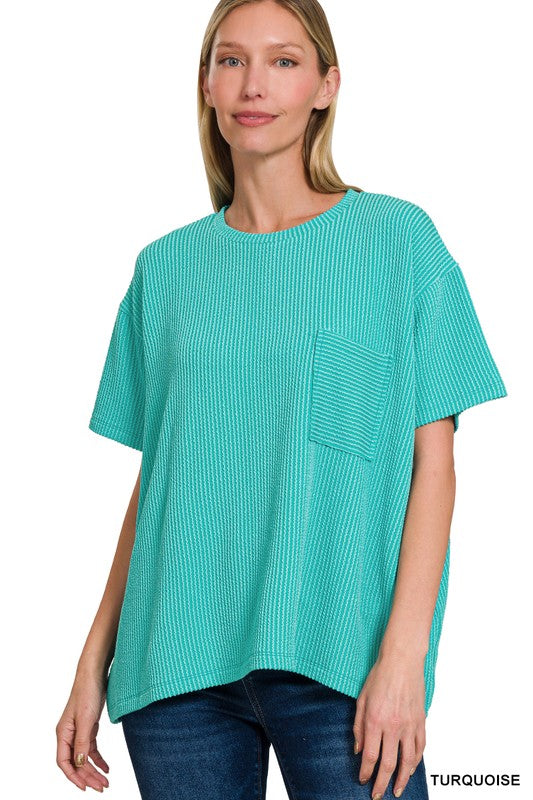Ribbed and Textured Short Sleeve Top