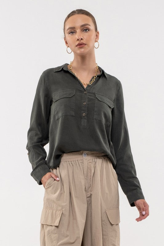 Make Your Choice Olive Long Sleeve Top