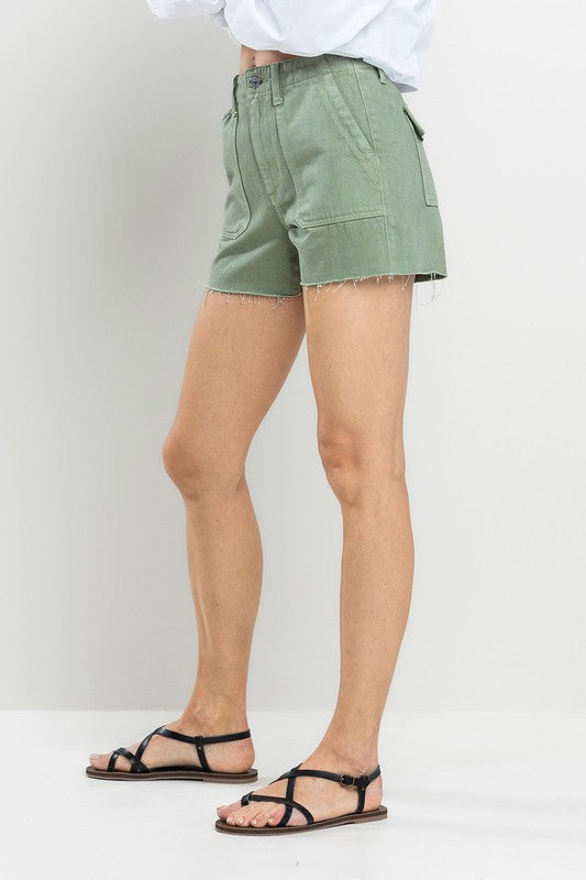 Utility Olive Denim Shorts