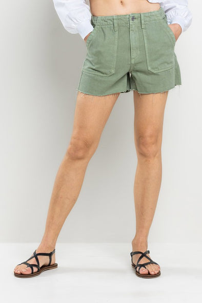 Utility Olive Denim Shorts