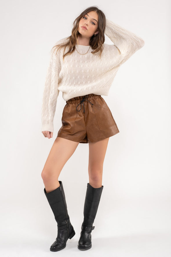 Let's Go Dancing Brown Leather Shorts