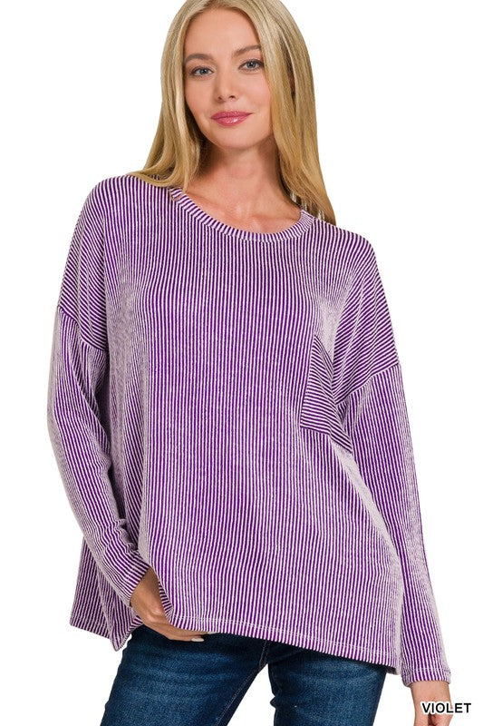 Ribbed Boatneck Long Sleeve Top
