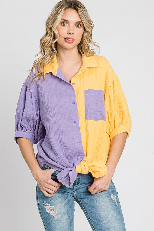 On My Own Time Lavender / Yellow Colorblock Top