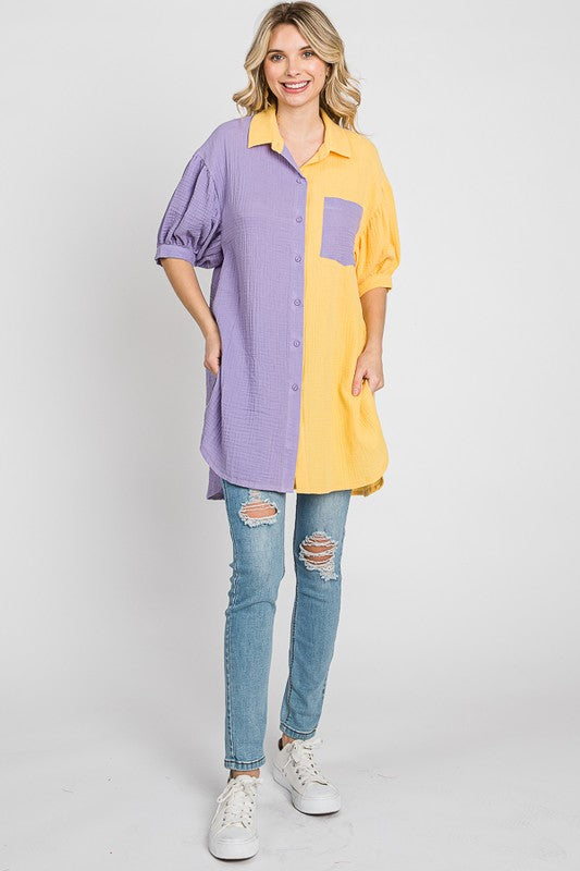 On My Own Time Lavender / Yellow Colorblock Top