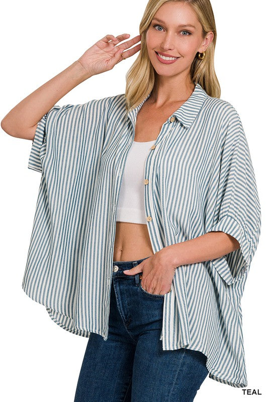 Stripes and Fall Time Oversized Blouse