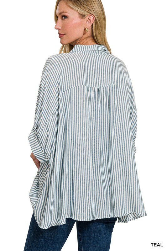 Stripes and Fall Time Oversized Blouse
