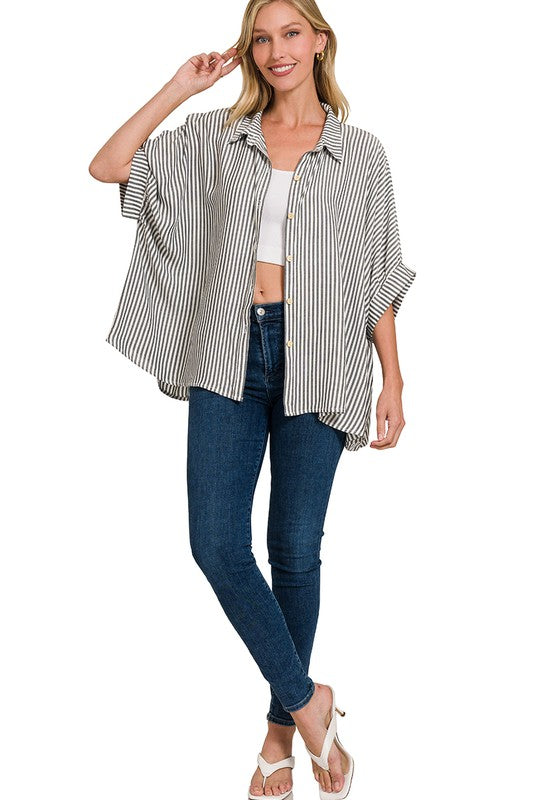 Stripes and Fall Time Oversized Blouse