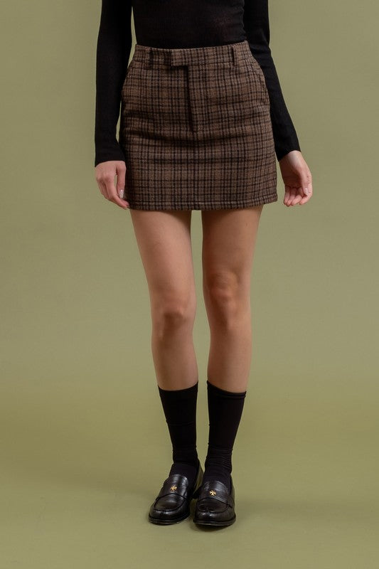 Plaid Zipper Mini Skirt