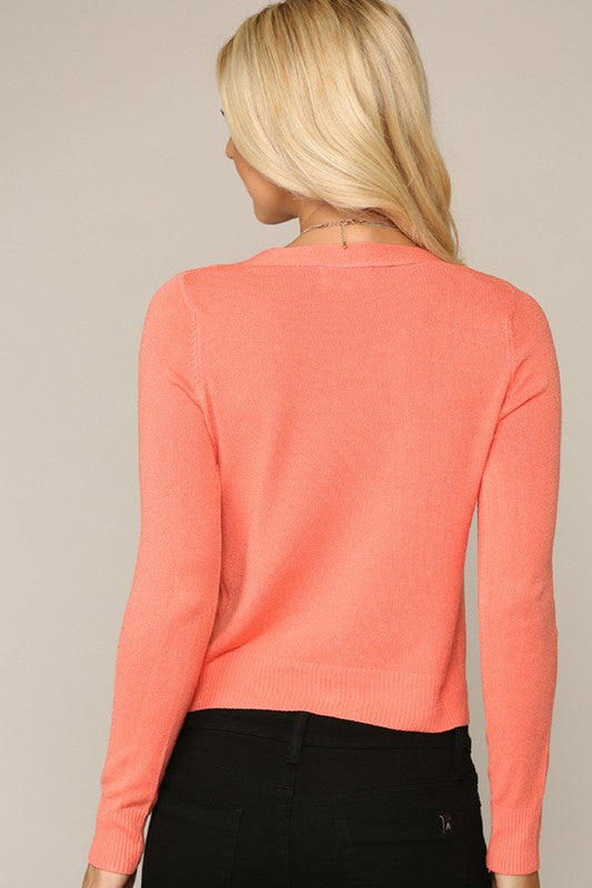 Cropped Coral Cardigan