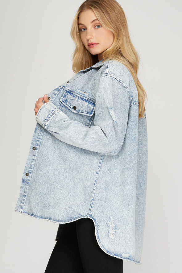 Oversized Love Light Wash Denim Jacket