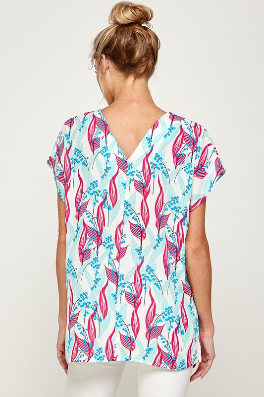 Coastal Breeze Floral V-Neck Blouse