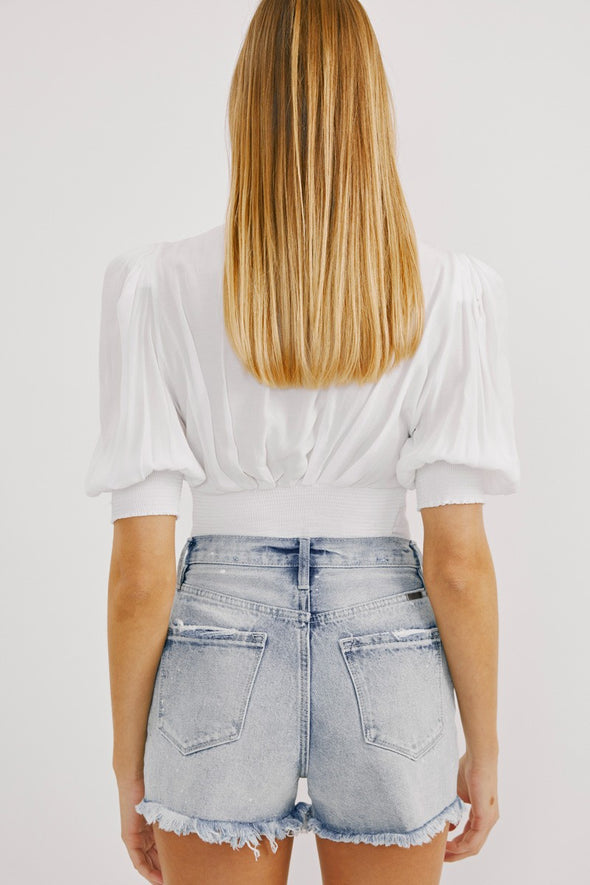 Sophia's Light Wash Paint Kancan Shorts