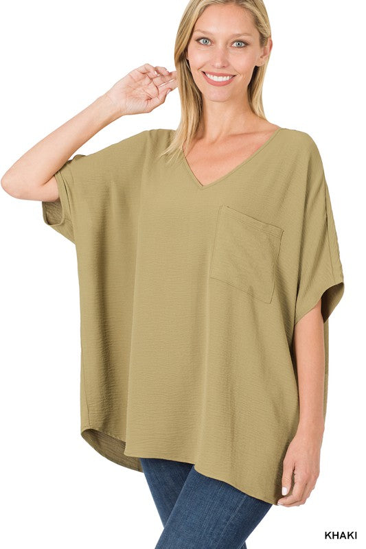 Oversized Dolman Staple Vneck Blouse