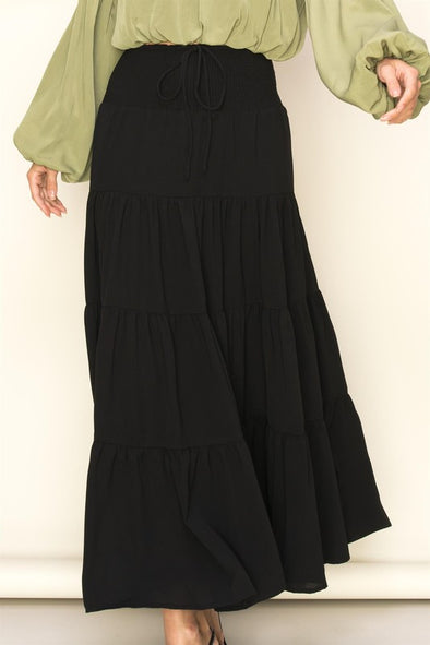 SWEET KISS SMOCKED TIERED MAXI SKIRT