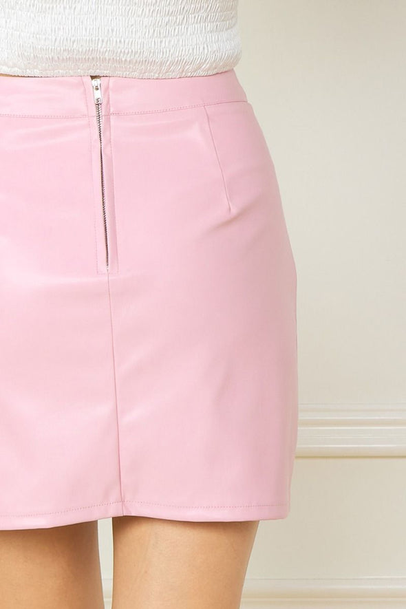 Baby Pink Faux Leather Skirt