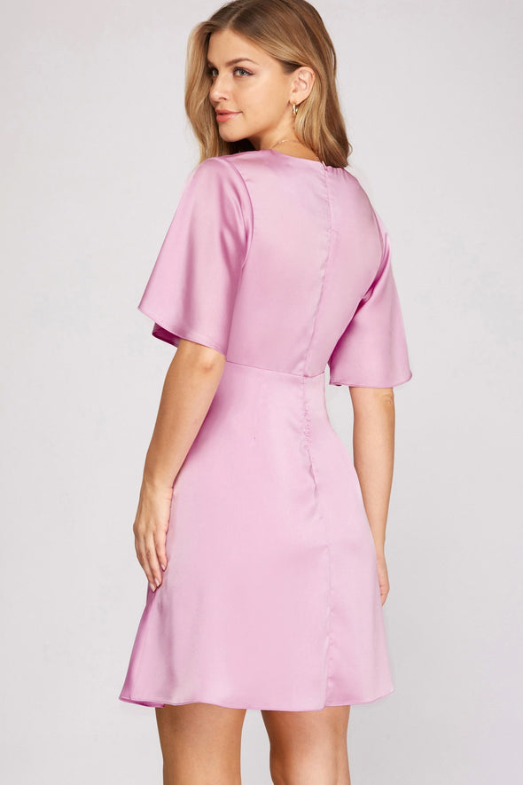 Incredible Timing Flutter Sleeve Satin Dress