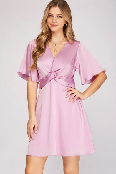 Incredible Timing Flutter Sleeve Satin Dress