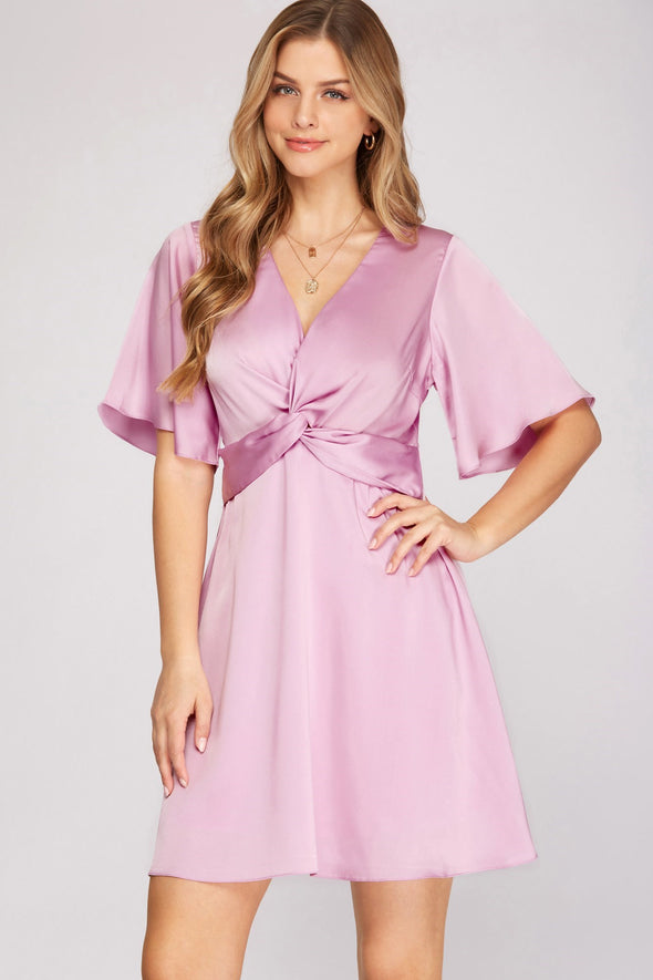 Incredible Timing Flutter Sleeve Satin Dress