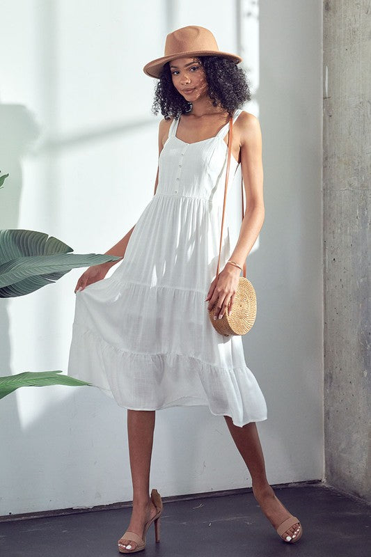 Simple Advice Tiered White Midi Dress