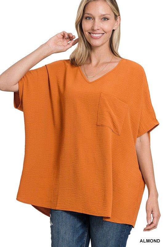 Oversized Dolman Staple Vneck Blouse