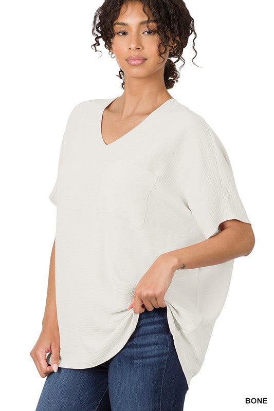 Oversized Dolman Staple Vneck Blouse
