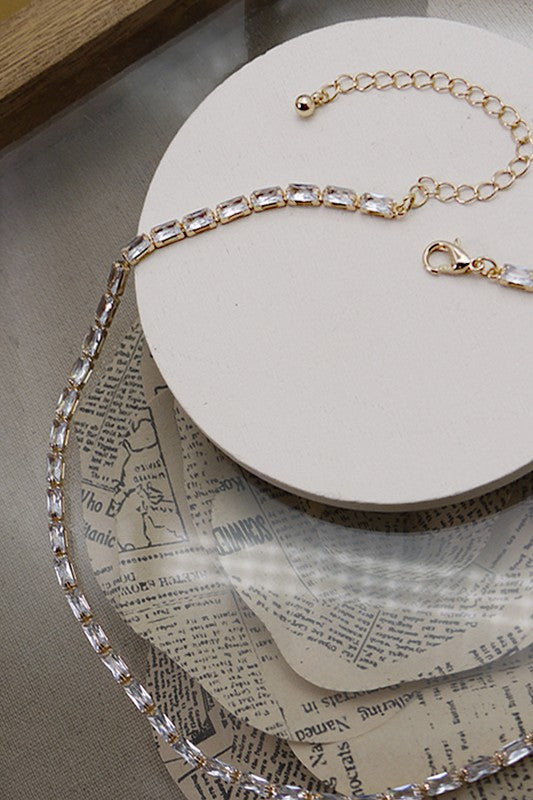 SINGLE ROW THIN BAGUETTE STONE NECKLACE