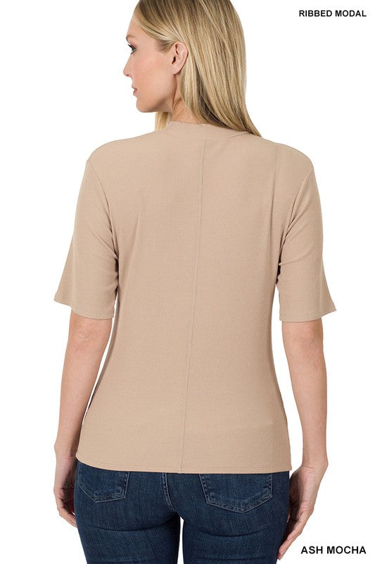 Modal Ribbed Mock Neck Top