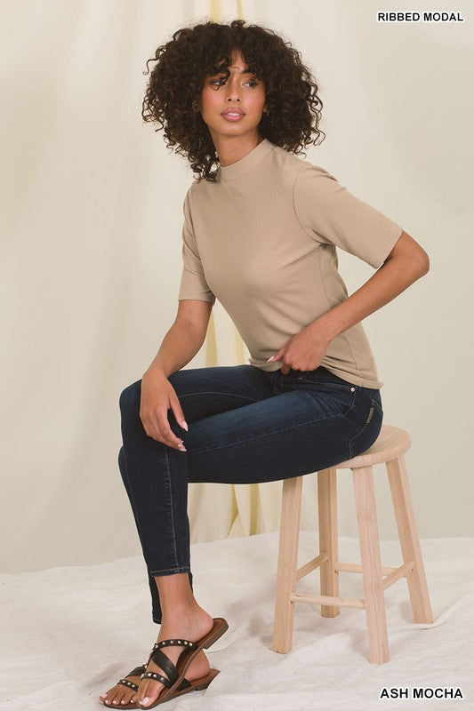 Modal Ribbed Mock Neck Top