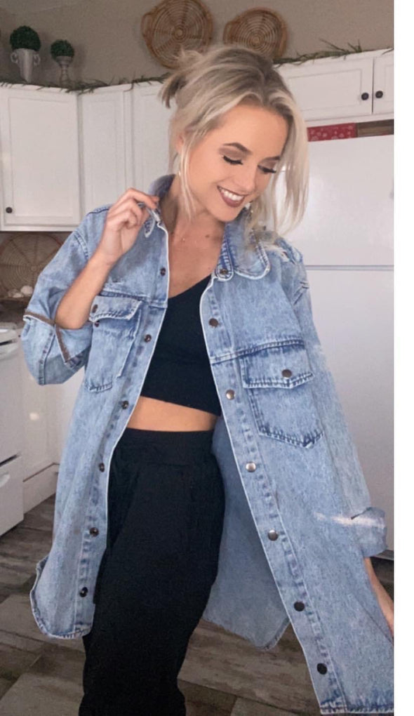 Oversized Love Light Wash Denim Jacket