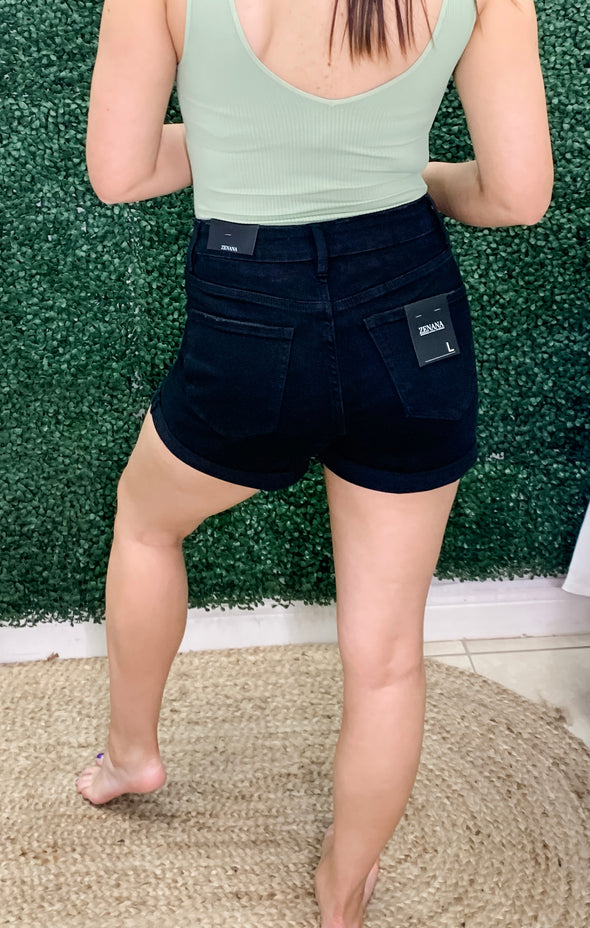 Let's Unwind Black Denim Shorts