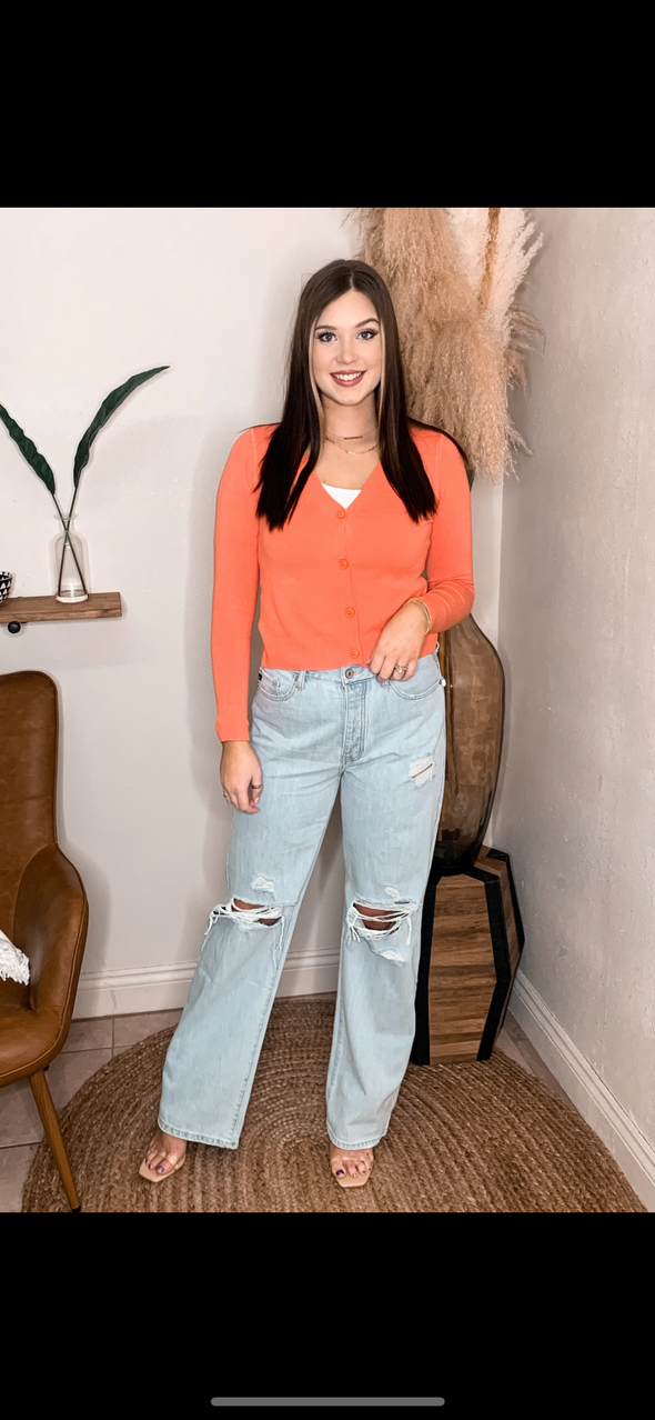 Cropped Coral Cardigan