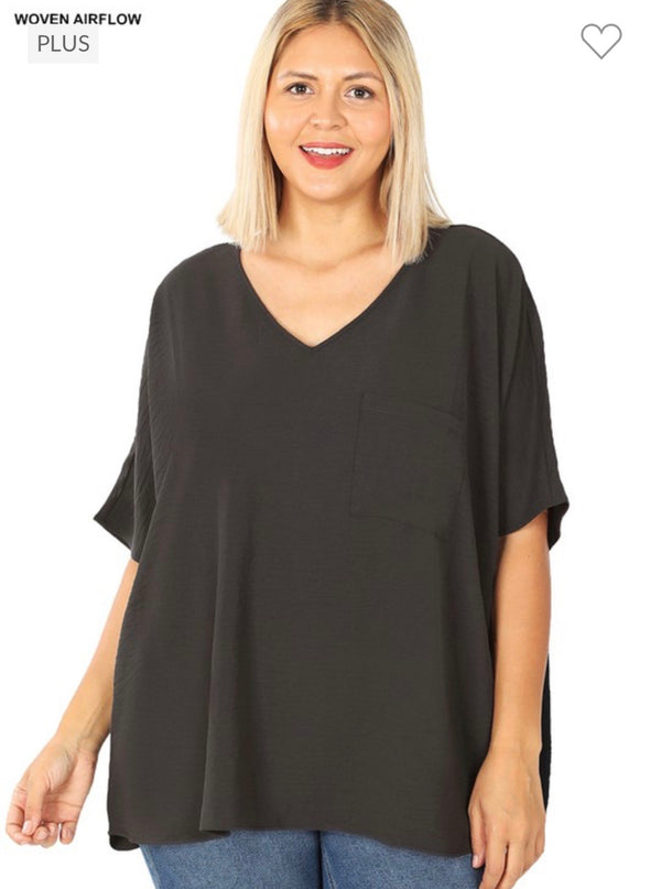 Oversized Dolman Staple Vneck Blouse