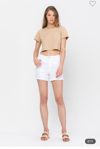 White Stretchy Denim Shorts