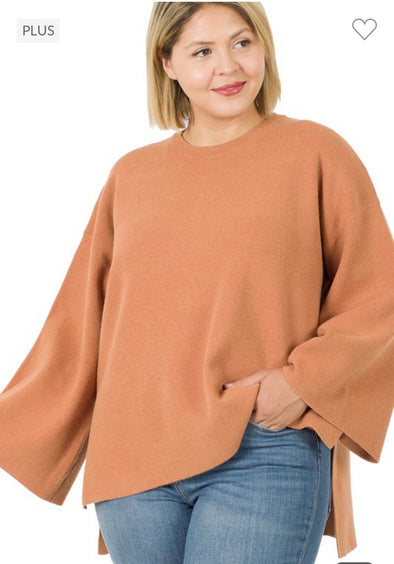 Bell Sleeve Hi Low Hem Sweater
