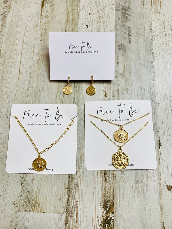 Double Coin, Single Coin Necklace, or Huggies
