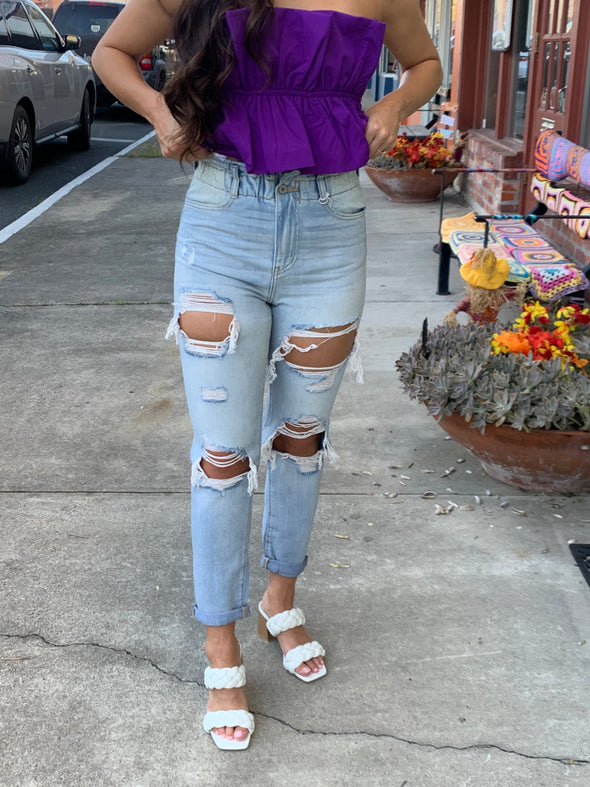 Summer Love High Rise Distressed Paperbag Jeans