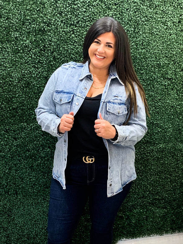Oversized Love Light Wash Denim Jacket