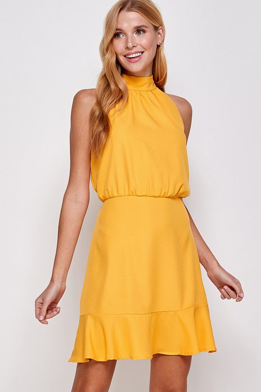 Solid Ruffled Halter Dress (2 Colors)