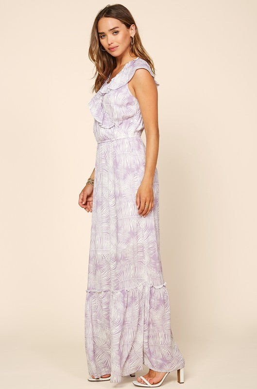 Tropical Print Maxi Dress With Back Cutout