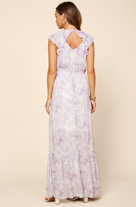 Tropical Print Maxi Dress With Back Cutout