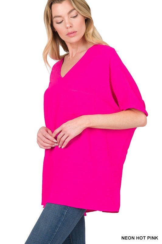 Oversized Dolman Staple Vneck Blouse