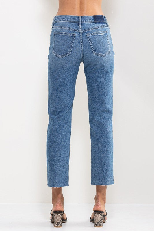 Vintage Wash Mid Rise Straight Leg Denim