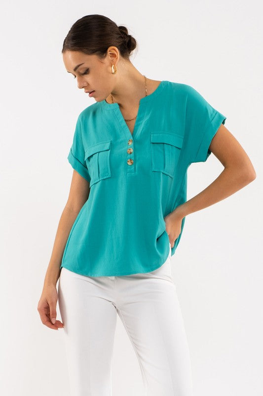 In a Good Place Cuffed Short Sleeve Top
