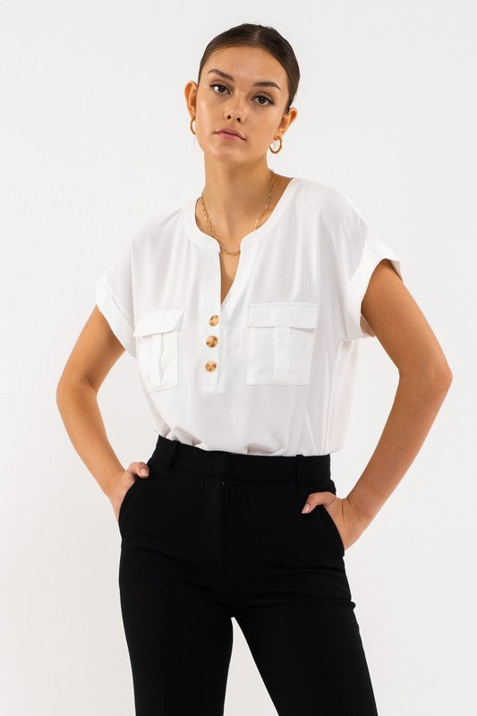 In a Good Place Cuffed Short Sleeve Top