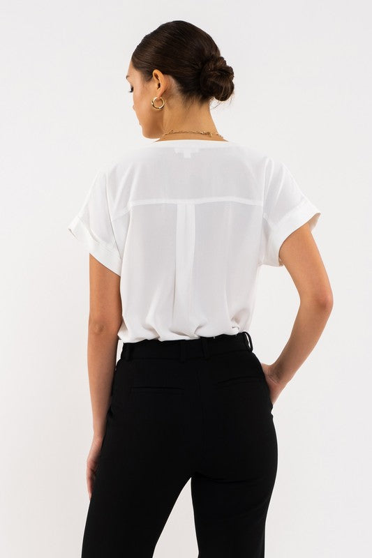 In a Good Place Cuffed Short Sleeve Top
