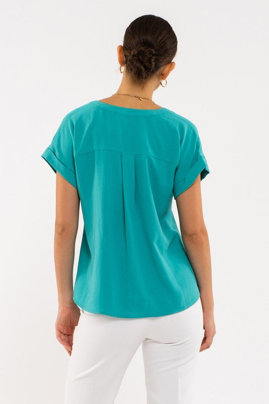 In a Good Place Cuffed Short Sleeve Top